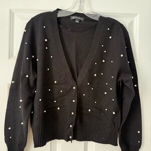 Black Pearl-Studded Cardigan